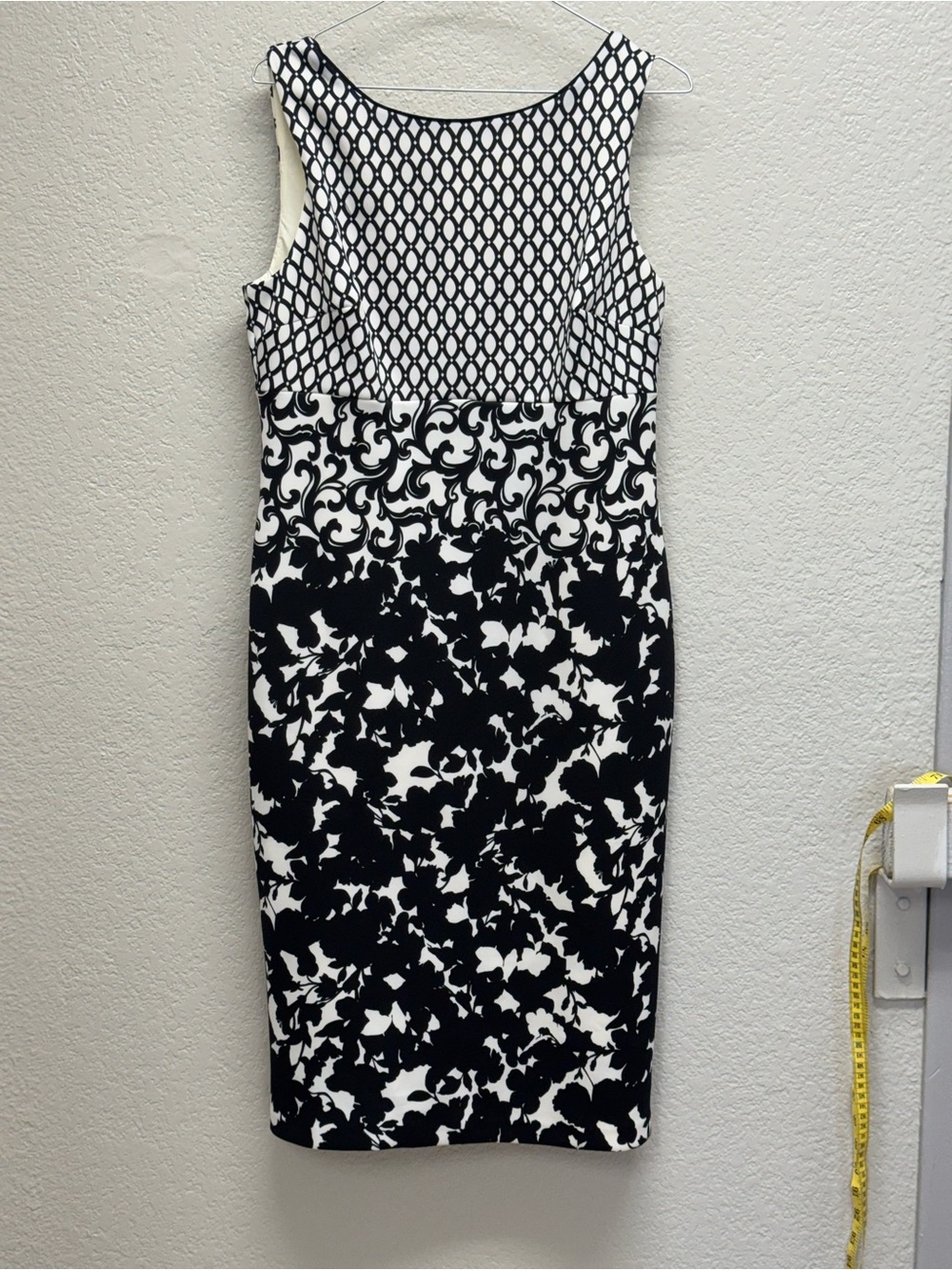 White House Black Market Black & White Patterned Midi Dress
